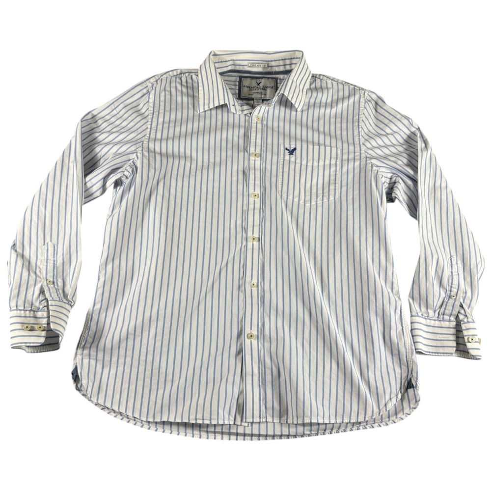 American Eagle Outfitters Vintage Fit Shirt Men 2XL Blue White Striped Button Up